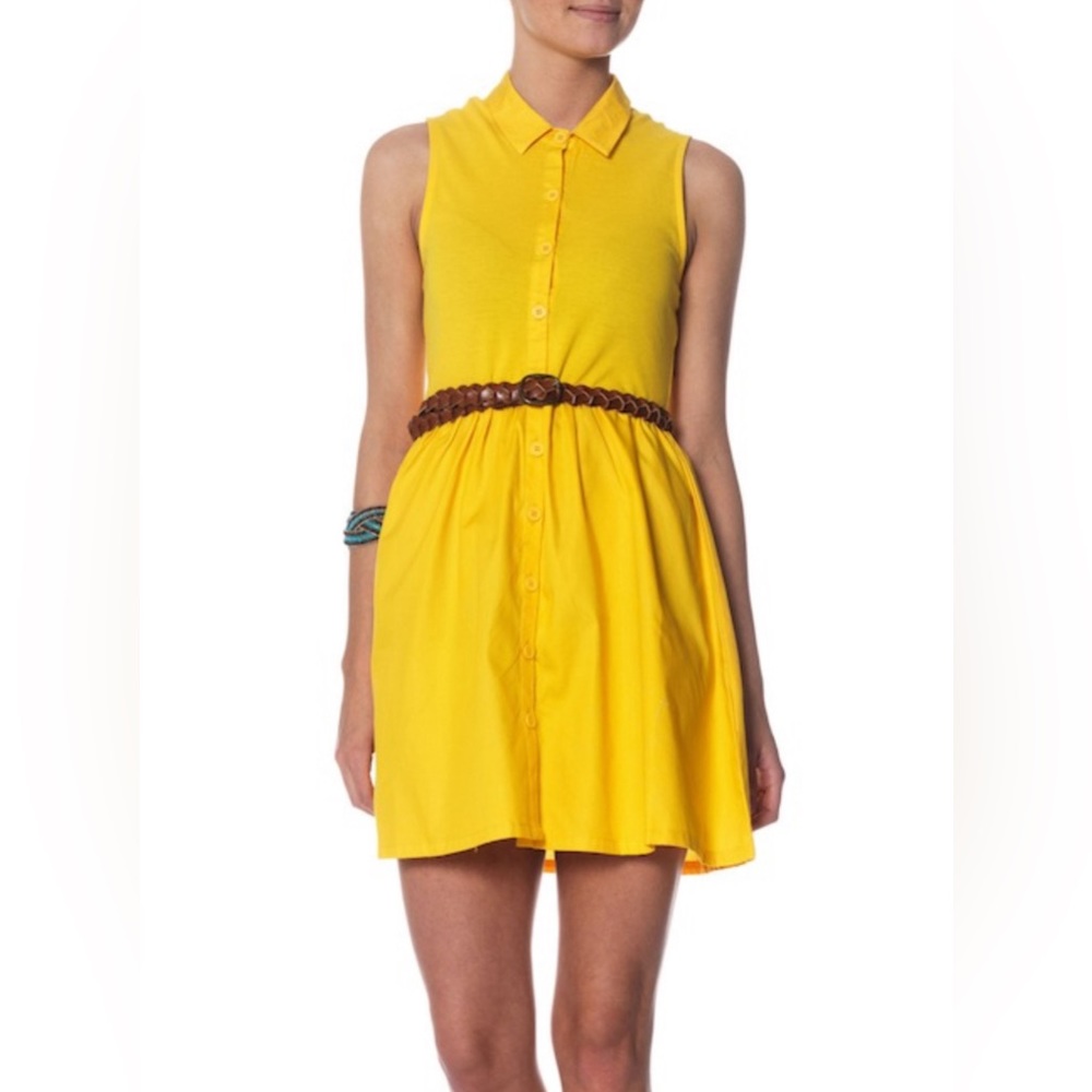 J. Crew Button Front Shirt Dress 100% Cotton canary yellow